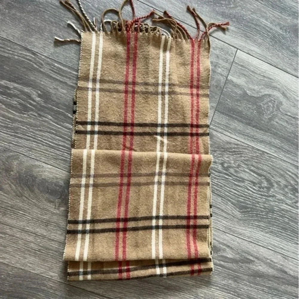 Beige Plaid Fringed Scarf Size O/S